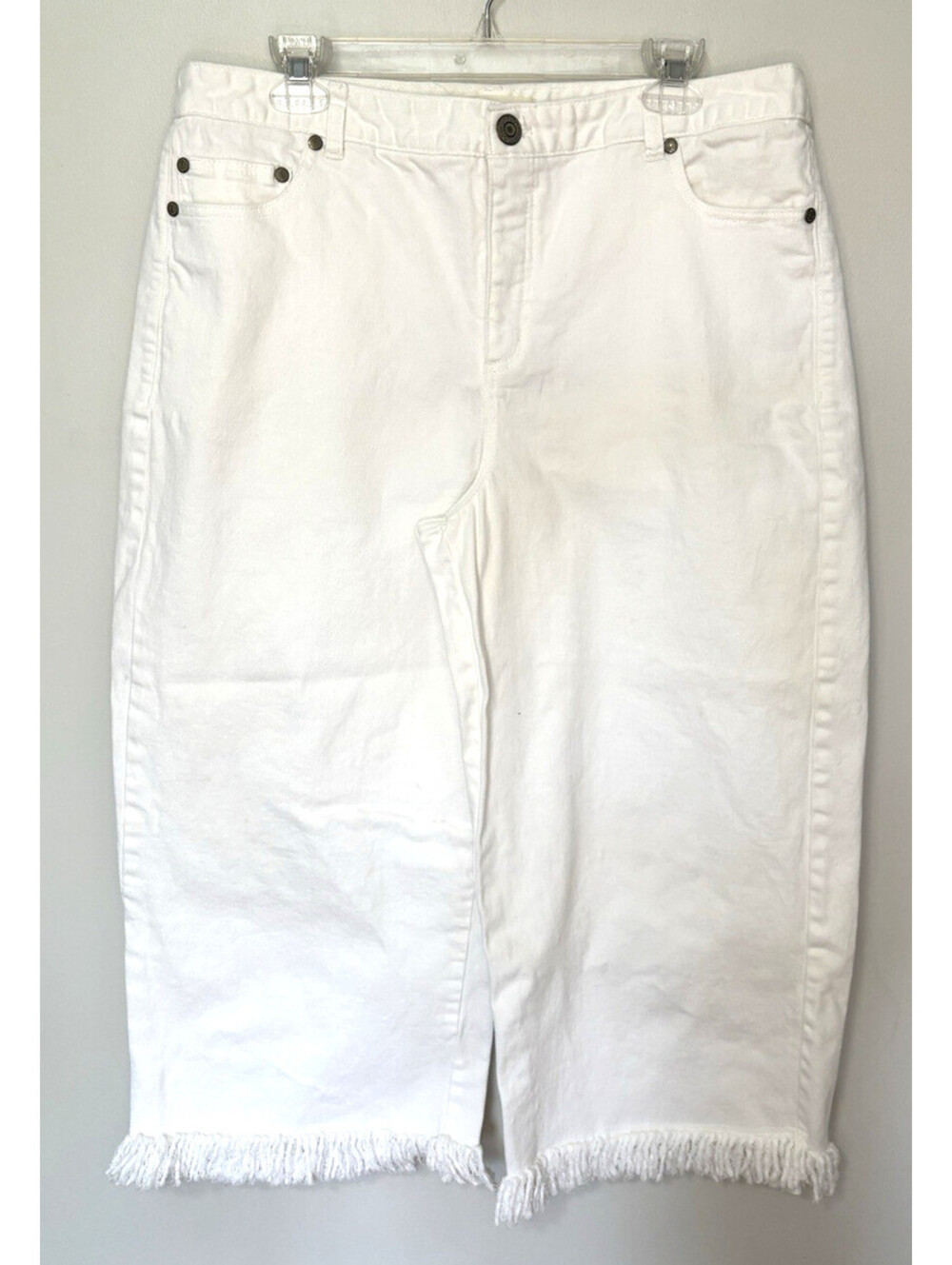 Eloquii Denim Women's Wide Leg White Crop Jean Fringe Hem Size 16